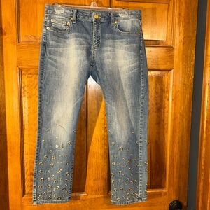 Michael Kors Izzy Gold Embellished Cropped Jeans Sz 4-EUC